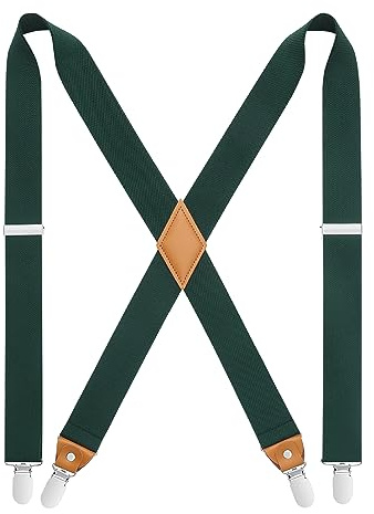 HISDERN Tirantes para hombres con 4 clips muy fuertes Tirantes resistentes Servicio X Suspender ajustable Verde oscuro