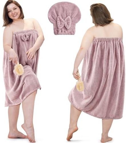 Xtinmee 2 Juegos de Toallas envolventes para Mujer con Toalla para el Cabello, Toalla de baño de Talla Grande, Toalla de Ducha, Toalla de SPA para Mujer (Morado)