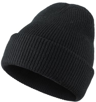 Home Prefer Men's Winter Hats Acrylic Knit Cuff Beanie Cap Warm Stocking Beanie Hat Black
