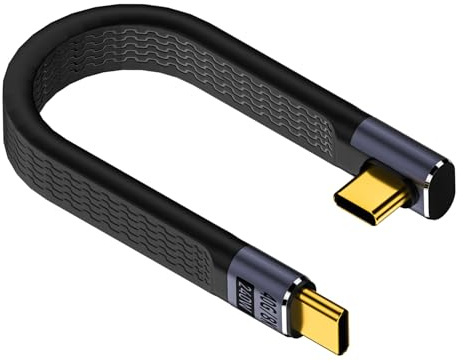 QIANRENON 40Gbps USB4.0 C Stecker auf 90° Winkel Stecker Daten Kurz kabel 240W Type C PD Schnellau fladung Flexibles Flach kabel,für Thunderbolt 4 Smartphone Power Bank,13cm/5.1in (Vertikale Biegung)