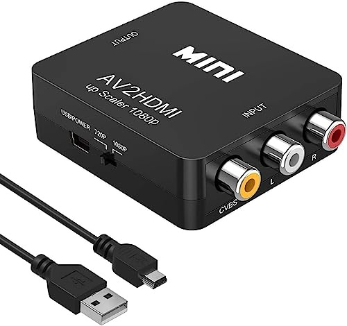 AV to HDMI Converter, RCA to HDMI Adapter, 1080p to HDMI CVBS AV Composite Video Audio Adapter with USB Charge Cable for PC, Laptop, Camera, DVD, PS2, PS3, TV, STB, VHS, VCR