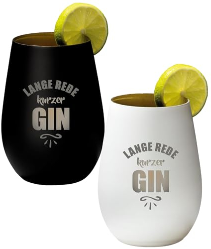 4youDesign 2-er Set Gin Tonic Glas mit Spruch lange Rede, kurzer GIN – Geschenk für Männer, Frauen zum Muttertag oder Vatertag – Tumbler-Glas aus Kristallglas – Schwarz & Weiß – 465ml