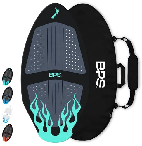 BPS Skimboard Flames (101,2 cm, nero/ciano) con custodia in RPET