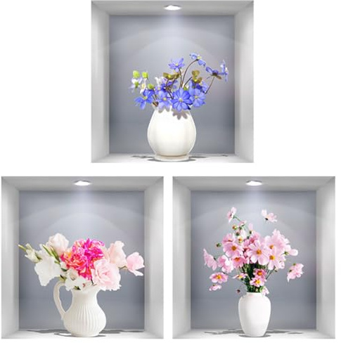 Amosfun 3st 3d Dreidimensionale Simulation Fensterblumen-wandaufkleber 3d-wandaufkleber Mit Blumenvase Selbstklebender Wandaufkleber Mit Blumen Wandtattoo Anlage Pvc Kühlschrankmagnet
