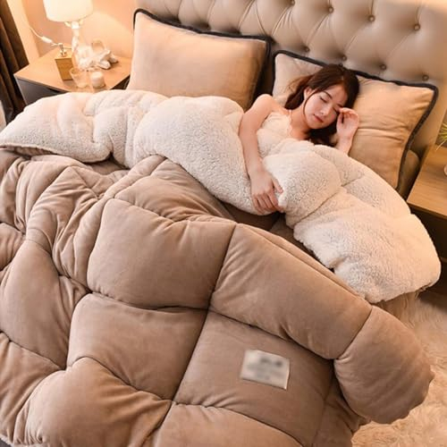 Soft Flanell Steppdecke, Mikrofaserdecke Flauschige Kaschmir Steppdecken Dicke Warme Winterdecke Verdicken Sie Lamm Kaschmir Decke Winter Warme Bettdecke (Beige 220x240cm(5kg))