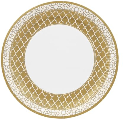 Talking Tables 10 papel resistentes dorados, platos desechables reciclables, decoraciones de mesa para fiestas, celebraciones EID, picnics, aniversarios, bodas, 23 cm, mosaico, color blanco (PPG TILE)