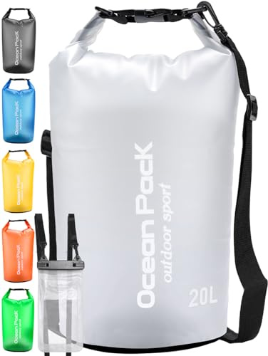 Henrycares Dry Bag wasserdichte Tasche, 20L 10L 5L 2L Wasserdichter Packsack mit 2 Schultergurt und 1 Wasserfester Handyhülle, Schwimmen, Baden, Strand, Kanu, Stand Up Paddling, Tauchen