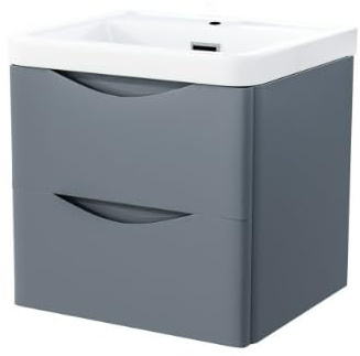 dirty pro tools Bathroom Vanity Unit with Basin Fully Assembled High Gloss Grey Cloakroom Sink Unit Wall Hung Two Soft Closing Drawers (500mm Vanity Unit and Basin)