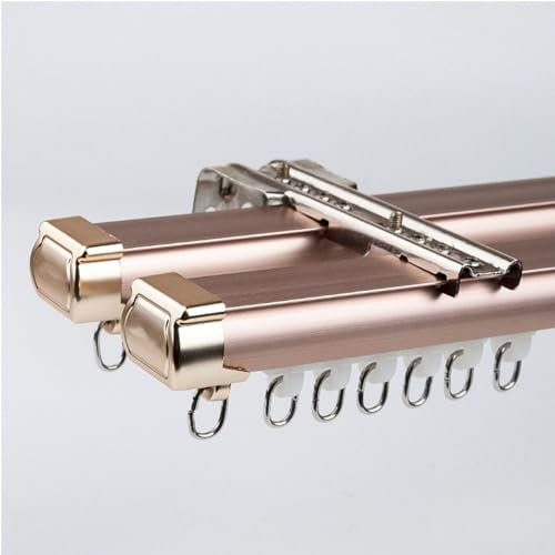Gardinenleisten 2-läufig 1-6 m Vorhangschiene Aluminium Gardinenschiene Decken- oder Wandmontage Vorhangstange Gardinenschienesystem für Raumteiler(Color:Pink-Wall,Size:3.6m(3 * 1.2m))