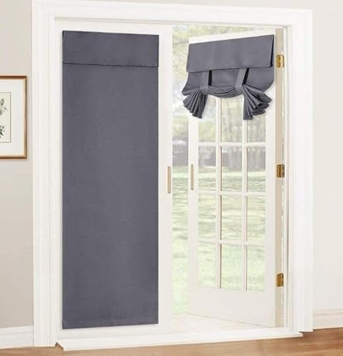 Nicoone Cortina Opaca Puerta Francesa Sin Taladro Adhesiva | Cortina oscurecedora para puertas y ventanas, con fijación adhesiva y amarre, bloquea luz y viento sin perforar
