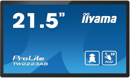 iiyama Prolite TW2223AS-B2 54,6 cm 21,5 tum VA LED-skärm full HD 10 punkter multitouch kapacitiv HDMI audio out USB2.0 USB3.2 RJ45 Android OS WiFi Bluetooth SD-plats 6H 24/7