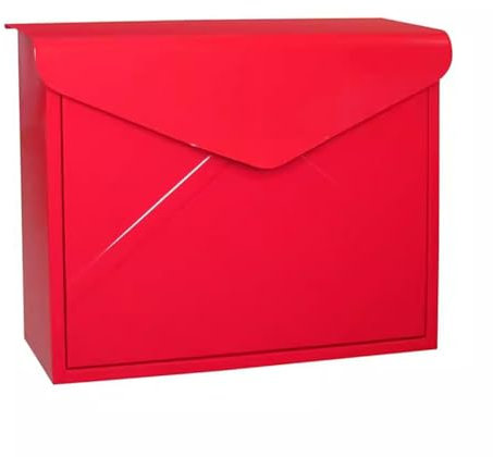 UPWONEC Briefkasten Im Umschlagstil, Kreativer Quadratischer Briefkasten, An Der Wand Montierter Abschließbarer Briefkasten Zur Briefzustellung,Rot
