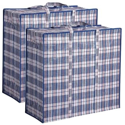 Borsa per riporre oggetti e spesa Jumbo, chiusura lampo e manici, grande borsa per la spesa da 20 kg, per vestiti, coperte, cuscino 80 x 60 x 30 cm (2 x blu)