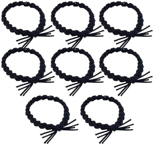 Pack de 8 Gomas de Pelo Trenzadas, Elástico Pelo Gomas Suave Elástico, Juego de Gomas para el Pelo, Espesor Pelo de Niñas Pequeñas Coleteros, Scrunchies para Mujeres y Niñas (Negro)