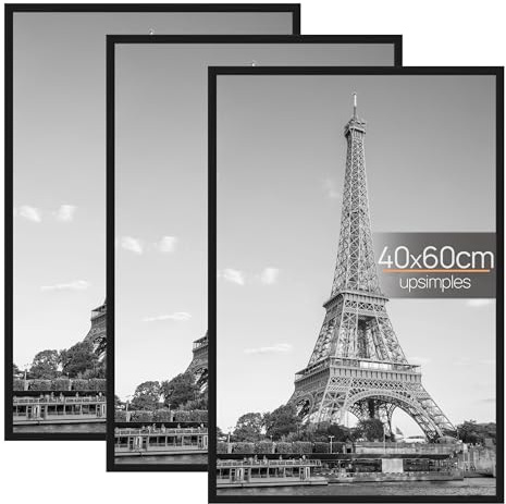 upsimples Confezione da 3 Cornice 40 x 60 cm, Cornici 40x60 Nero, Montaggio a Parete Orizzontale o Verticale con Strisce Scorrevoli, Per Galleria Fotografica