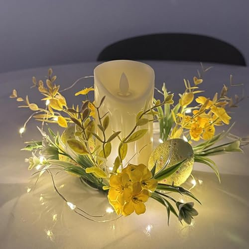 Osterdeko Kerzenringe für Stabkerzen Ostereier Deko Kerzenring Osterkranz Deko Kerzenkranz für Stabkerzen Künstliche Blätter Kränze für Kerzen Ostern Deko Kerzenkränze für Säulen (B+Licht)