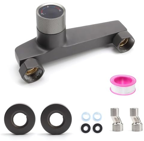 AMONENZ 2-Uscite Rubinetto per Doccia, Grigio Uscita Acqua Stile Cascata Miscelatore per Doccia, Temperatura Controllabile Rubinetto per Doccia da Muro, per Installazione Doccia Bagno
