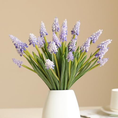 Shirfloral 15Pcs Grape Hyacinth Larkspur Artificial Flowers Fake Plants Faux Flowers Bouquets Floral Table Centerpieces Home Spring Wedding Party Decoration (Purple)