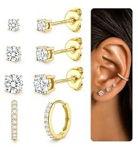 Chriscoco 4 Paar Ohrringe Silber 925 Set 18K Vergoldet Ohrstecker Gold Damen Helix Piercing Ohr Zirkonia Creolen Ohrringe für Mehrere Ohrlöcher