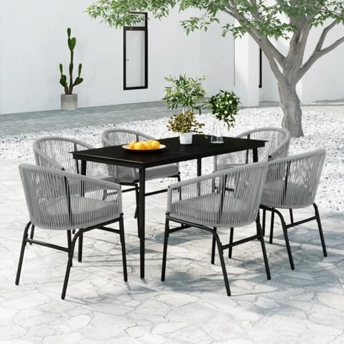 Fasba Garten-Essgruppe 7-TLG. Grau Gartenmöbel Set Gartengarnitur Gartenset Sitzgruppe Gartentisch Esstisch Gartenstuhl Outdoor Tisch Stühle Set