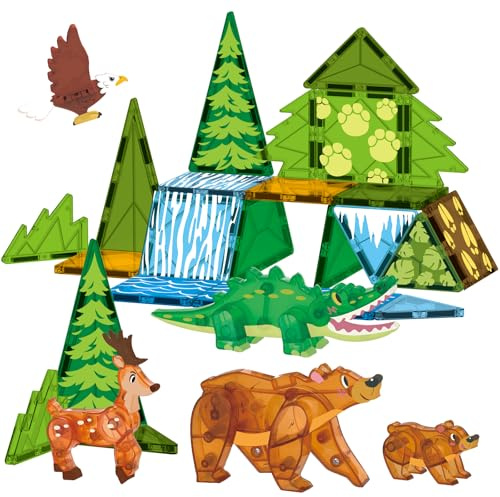 Oriate Magnetische Bausteine, Magnetbausteine Dschungeltiere für Kinder, Montessori Magnete mit Bär Krokodil Adler, pädagogisches Geschenk für Jungen Mädchen ab 3 4 5 6 Jahren, 30PCS