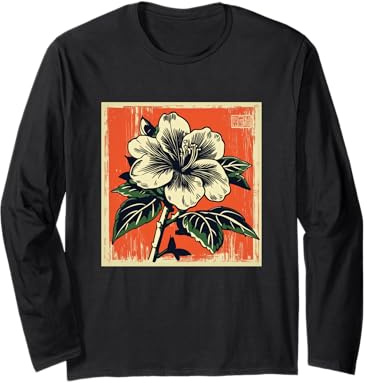 Vintage Japanese Azalea Tsutsuji Flowers Retro Japan Floral Long Sleeve T-Shirt