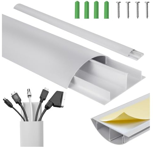 Maclean Passe-câbles en Aluminium 750 x 62 x 20 mm | Profil Semi-Circulaire pour HDMI Audio LAN | Accessoires de Montage Inclus | pour Pose Murale et au Sol | Système en Deux Parties (Argent, 62 x 20