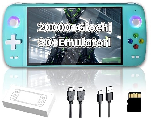 M27 Console di gioco portatile retrò, oltre 20000 giochi,oltre 30 emulatori, schermo IPS da 7 pollici con risoluzione 1024*600P, console di gioco portatile, sistema EmuELEC,3000mAh (Verde-64G)
