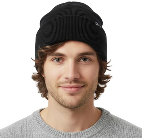 TOP-EX Wasserdicht Merino Mütze Herren Fleece Winter Beanie Hat Damen Winddicht Warm Outdoor Regenhut Großer Kopf Mütze Wolle Thinsulate XL XXL Schwarz