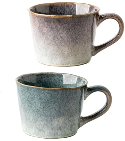 sporful Coffee Mugs Set of 2 - Large Thick Stoneware Latte Couple Cups 12oz, Nonlead Vintage Pottery Soup Mug Microwave Dishwasher Safe