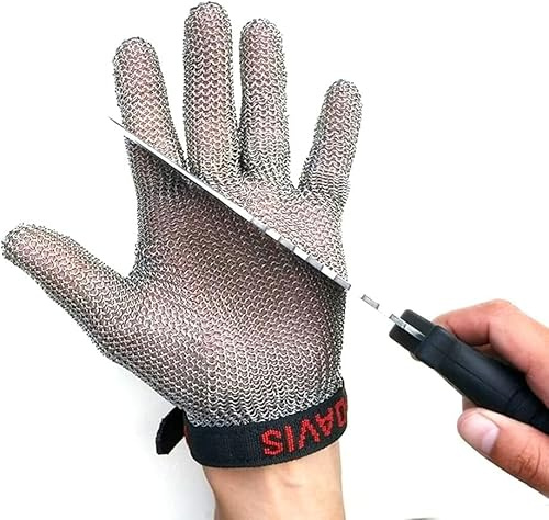 LoiYtrd Sécurité au Travail Gants Anti-coupures Gants résistants aux coupures en métal, Gants d'armure de chaîne en Acier Inoxydable for Jardin de Cuisine, dragonne réglable(4 pcs/S)