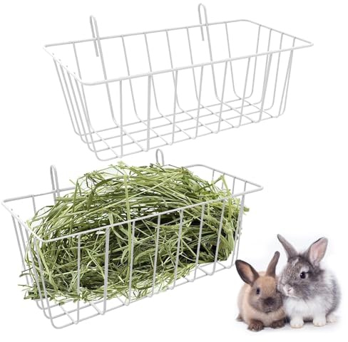 Rabbit Hay Feeder Metal Hanging Hay Rack Guinea Pig Food Supply Storage Rack 2PCS (white, 23 * 10 * 7.5CM)