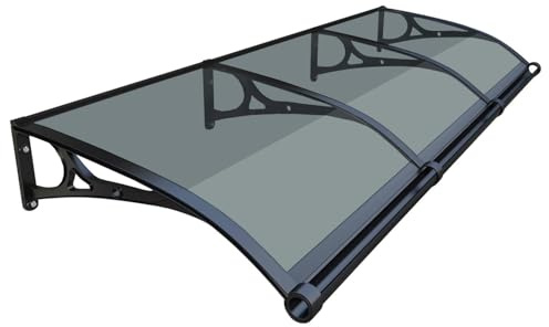 Tenda da esterno con staffa in alluminio, protezione UV e pioggia, copertura in policarbonato per ingresso e finestra, grigio scuro (120 x 400 cm)