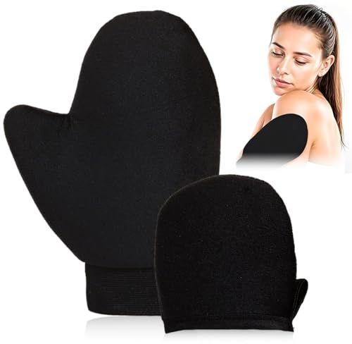 GILWUMO Juego de guantes autobronceadores de 2 piezas,con guante aplicador y dedal,herramienta de aplicación profesional para crema solar y aceite bronceador en el dorso,negro