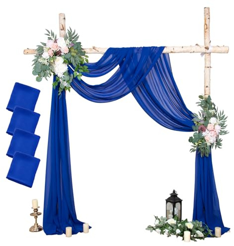 AMZLOKAE Wedding Arch Draping Fabric - Blue Chiffon Drapes, 29 X18Ft,4 Panels Blue Sheer Curtains - Wedding Backdrop Drapery for Birhday Party Ceilings Chiffon Draping