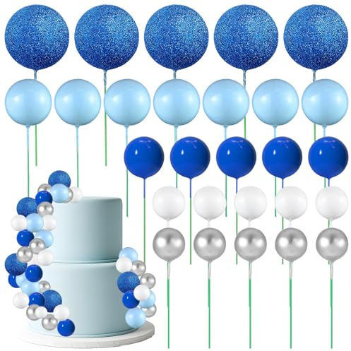 50 Stück Tortendeko Kugeln, Kuchenaufsatz Blau Ballon Cake Topper Decoration Kuchendekoration für Geburtstag Hochzeit Valentinstag Babyparty