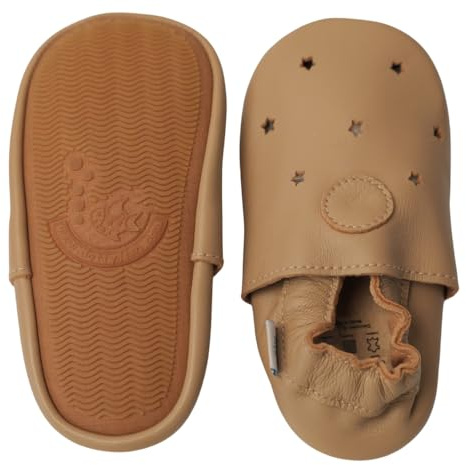 Dotty Fish Barefoot Leather Shoes with Rubber Sole - Mocha Stars 18-24 M