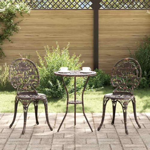 Ziaphsol Ensemble bistro de jardin, 3 pièces, en aluminium bronze, revêtu par pulvérisation, durable, pour terrasse, balcon, meubles de jardin, salle à manger pour 2 personnes