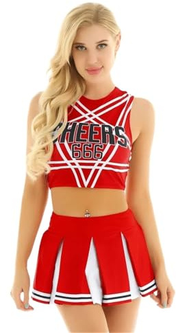 CNYUON Cheerleader kostym tennisset topp med mini veckad kjol charmig uniform för Cheerleading-klänning (röd, L)
