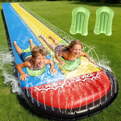 Wasserrutsche Garten für Kinder, Wasserrutschbahn mit 2 Aufblasbaren Rutschbrettern,Wasserrutsche Garten mit Einseitige Sprinklern, Wasserspielzeug Wasserrutschmatte Rutschbahn Outdoor (480x140cm)