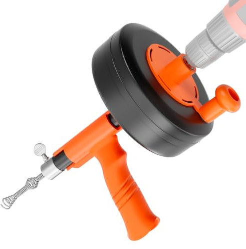 Rohrreinigungsspirale 7,6m mit Bohraufsatz, Flexibles 2-in-1 Antriebsmodus (Elektrisch & Manuell), Abflussreiniger Spirale Für Küche/Bad Rohre + Haushalts Handschuhe Inklusive, Metalltrommel