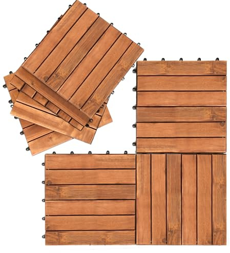 Monucep 55 unidades/5 m² de madera de acacia, baldosa para balcón, 30 x 30 cm, resistente a la intemperie, suelo de terraza exterior, azulejos de clic, terraza, mosaico para jardín, patio, balcón (7
