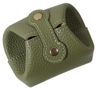 AfitLulu Monederos pequeños para mujeres y hombres, de piel sintética, plegables, con cierre a presión, bolsa de almacenamiento para monedas, llaves, anillos, tarjeta de acceso redonda, verde oliva, S