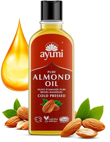 Ayumi Pure Sweet Almond Oil with Vitamin E | Shine Hair Oil for Dry Hair | AlmondOil for Skin Dryness | Anti-Ageing FaceOil | Body Oil for Dry Skincare | Beard Oil for Grooming | 1x 150ml