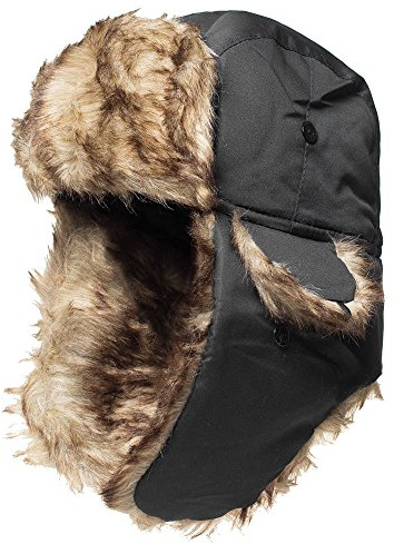 TKAS Cappello da Trapper Invernale Bomber Aviatore Pelliccia Sintetica Ushanka Russo Trooper Neve Calda da Sci Cappello Eschimese on Paraorecchie per Il Freddo (Nero)
