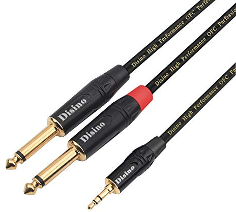 Disino TISINO 3.5mm Mini Stereo Jack to Dual 6.35mm TS Mono Plug Y-Splitter Cable Stereo Breakout Cord Lead - 2m