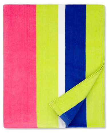 cabanana Large Beach Towel Oversized - Cotton Velour 35 x 70 Inch Rainbow Striped Terry Pool Towel, Cabana Soft Swimming Towel for Adults Women Men (Rainbow Pink)