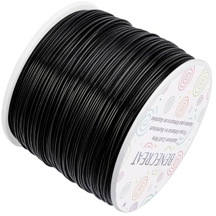 BENECREAT 20 Gauge (0.8mm) Aluminum Wire 770FT (235m) Anodized Jewelry Craft Making Beading Floral Colored Aluminum Craft Wire - Black
