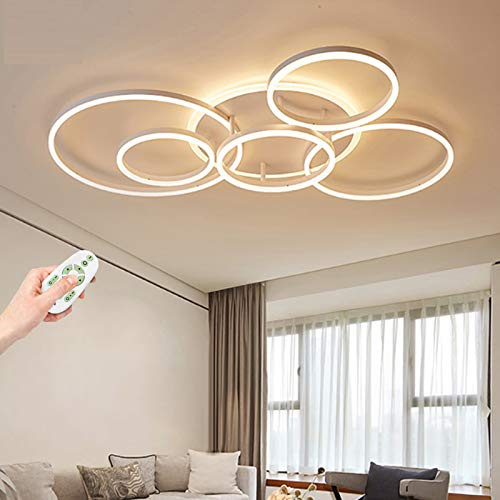 Ring LED-Deckenlampe Dimmbare in Weiß, 6-Flammig, Runde Design Wohnzimmer-Lampe Deko, Moderne Deckenleuchte für Schlafzimmer Küche Büro Deckenlicht,108W Mit Fernbedienung 3000K - 6000K Kronleuchter