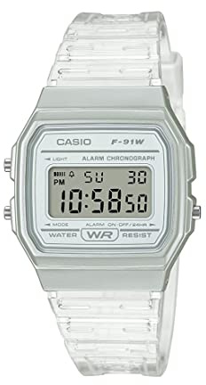 Casio Quartz Watch with Resin Strap, Clear, 20 (Model: F-91WS-7CF)